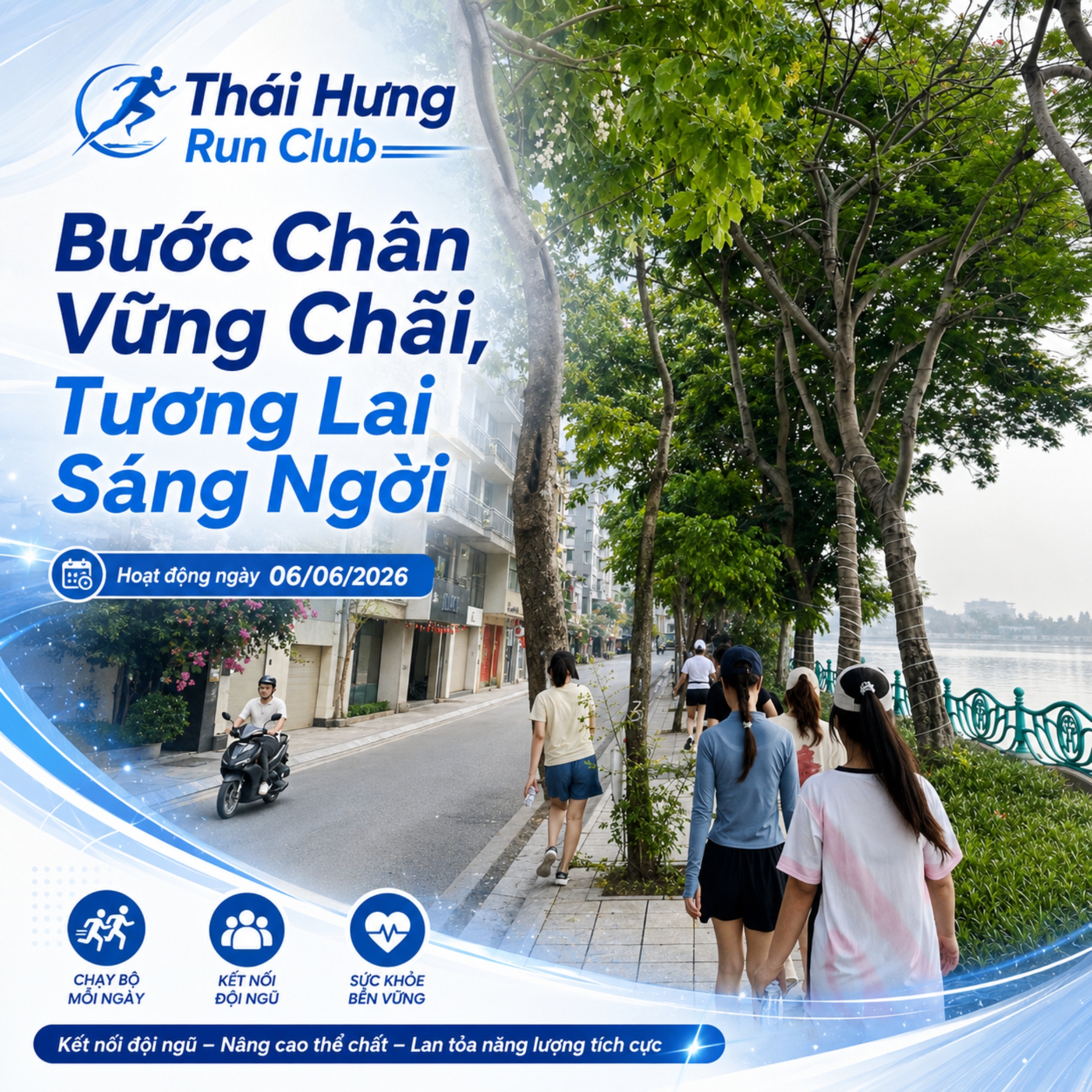 hành viên Thái Hưng Run Club đi bộ và rèn luyện sức khỏe ngoài trời