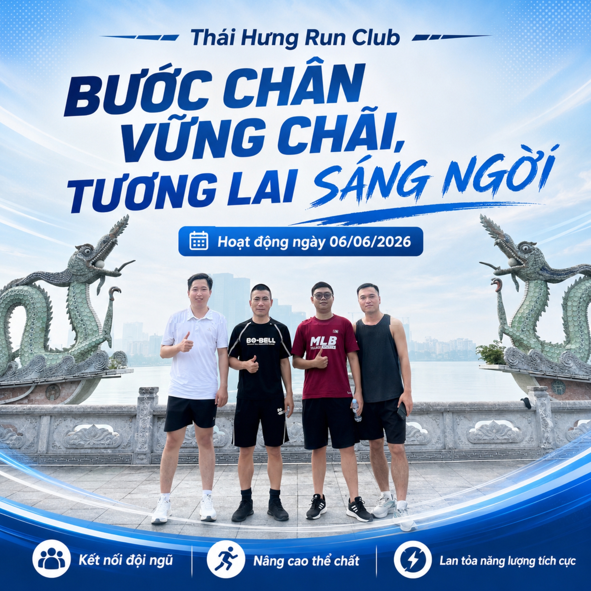 Các thành viên Thái Hưng Run Club chụp ảnh tập thể trong buổi chạy thứ 2