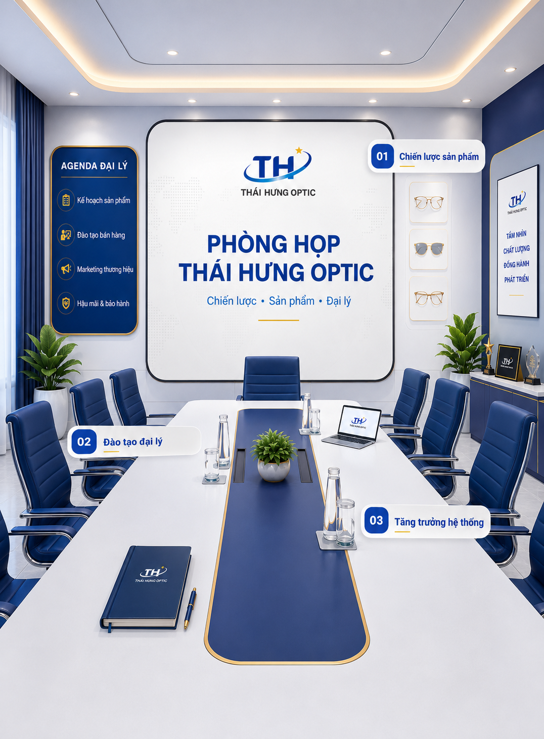 Không gian phòng họp đồng bộ Công ty Kính mắt Thái Hưng